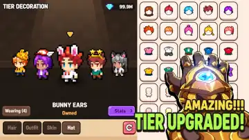 Official Dragon Village 3 screenshot showing character customization items and tier upgrade UI.